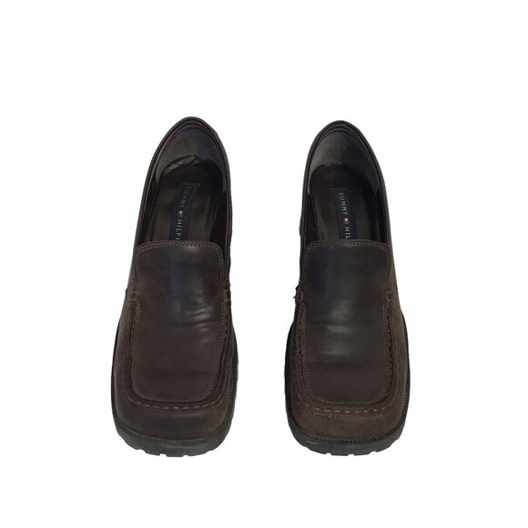 VTG 90s Y2K Tommy Hilfiger Brown Leather Chunky‎ Heel Womens Platform Shoe 8 - Picture 10 of 14